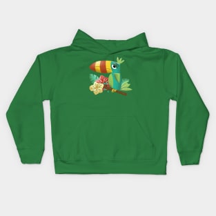 Toucan Tropical Bird with Hibiscus Flowers Kids Hoodie